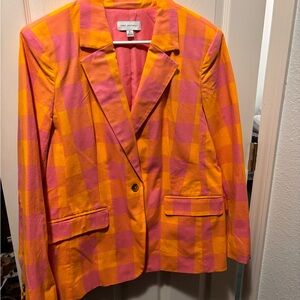 Free Assembly Orange and Pink Checkered Blazer